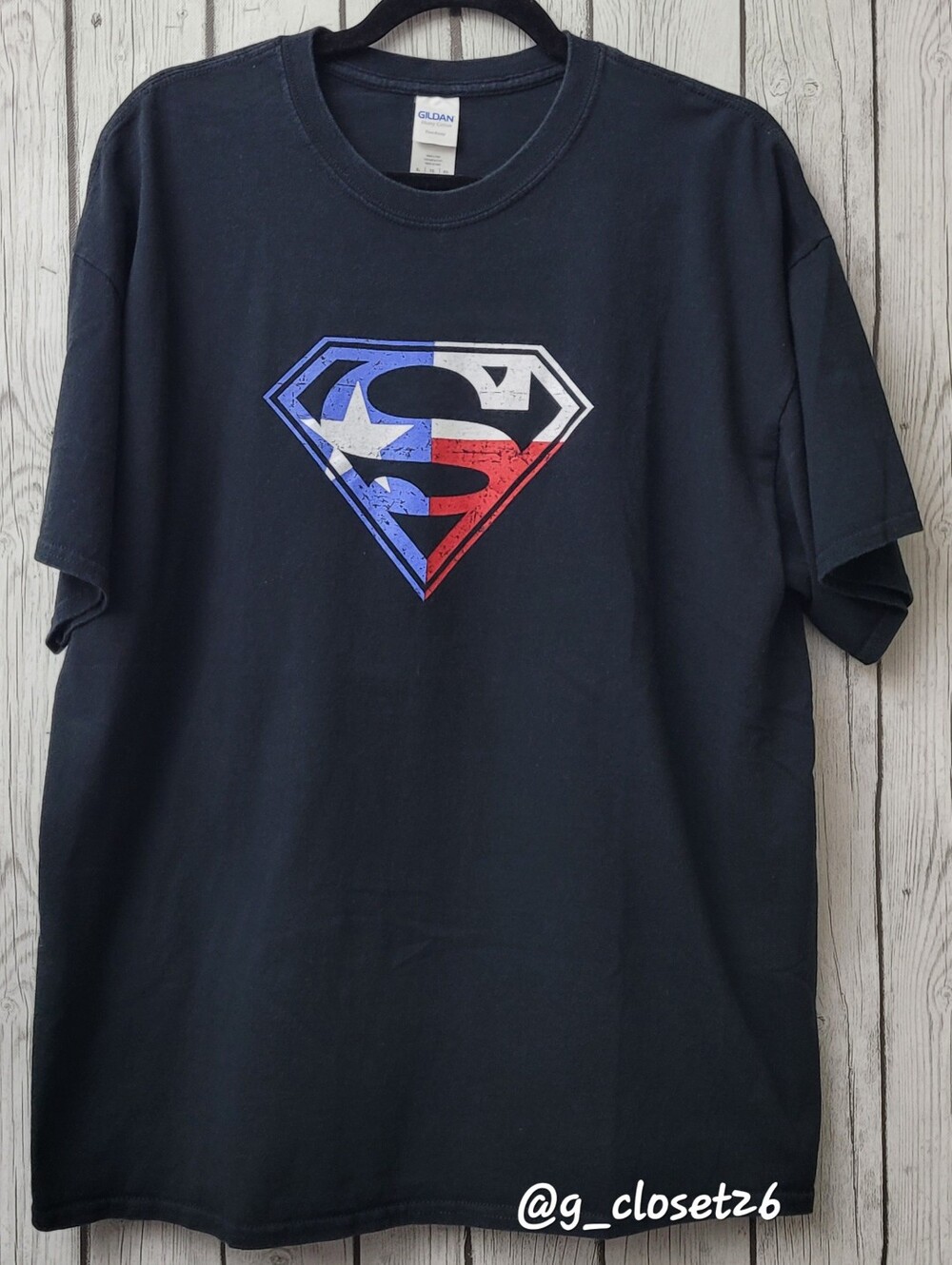 Gildan Black Short-Sleeve Tee with Red, White and Blue Superman Shield